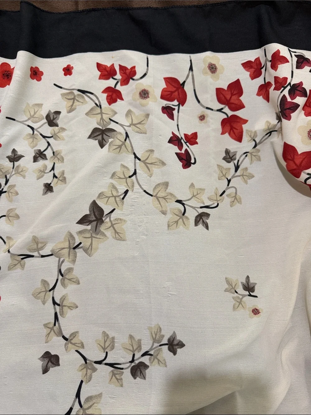 Elegant Floral Silk-Feel Scarf - Cream with Red Blooms 44x44 in
